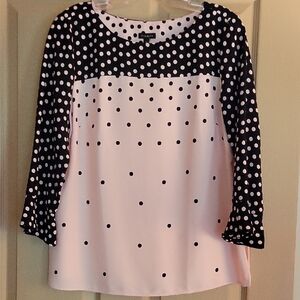 Talbots Black and Pink Polka Dot Blouse w/ Side Zipper